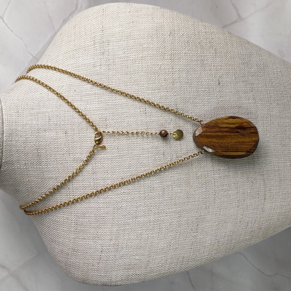 JC Tiger's Eye Teardrop Pendant Necklace